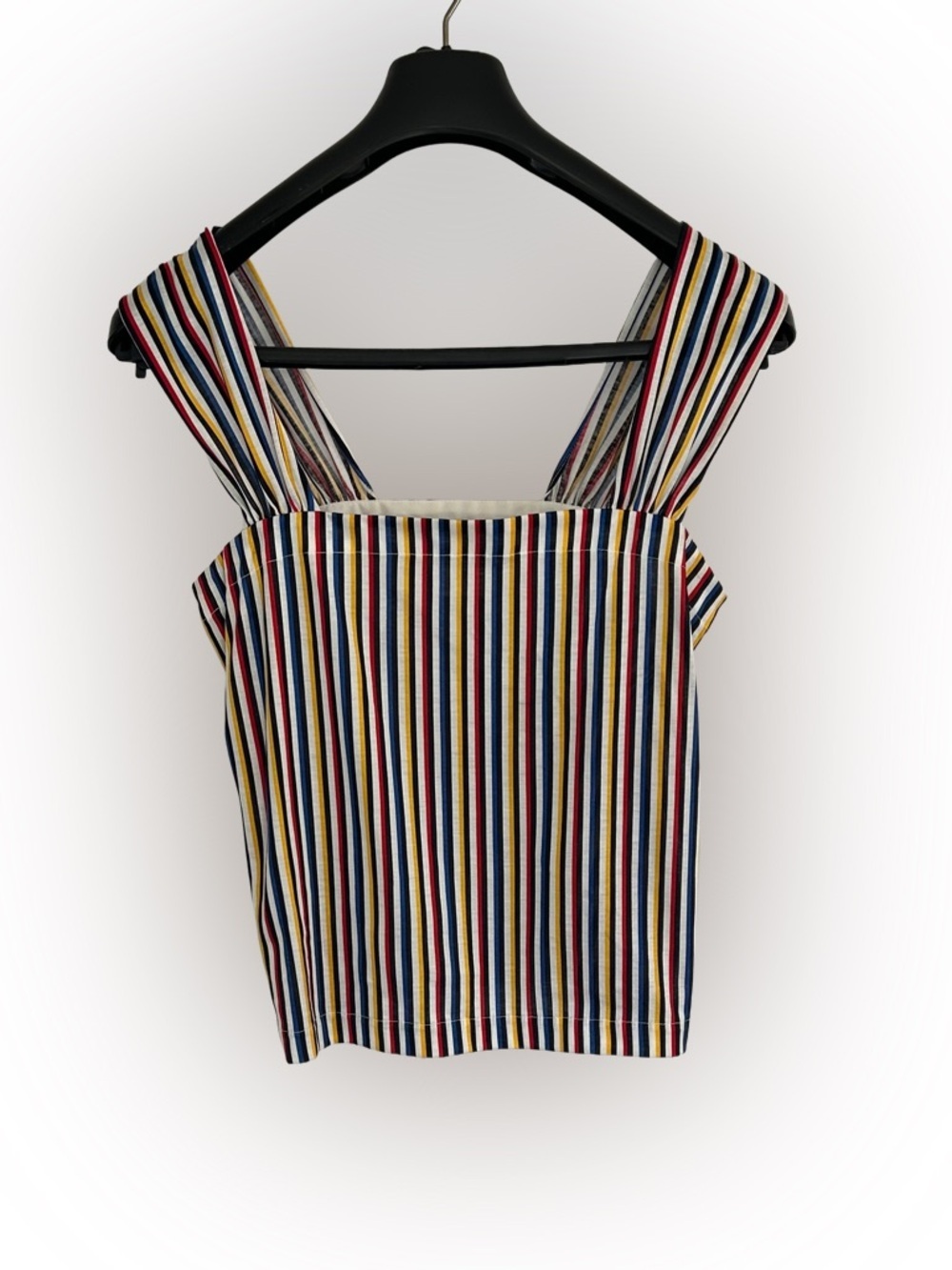 Vintage Raffanalla Stripe Square-Neck Cotton Crop Top - Navy/Red/Yellow Size 8
